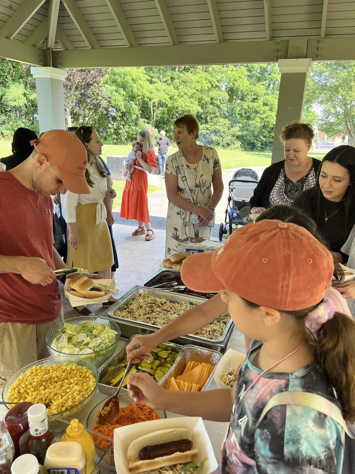 A spread of food at the picnic buffet